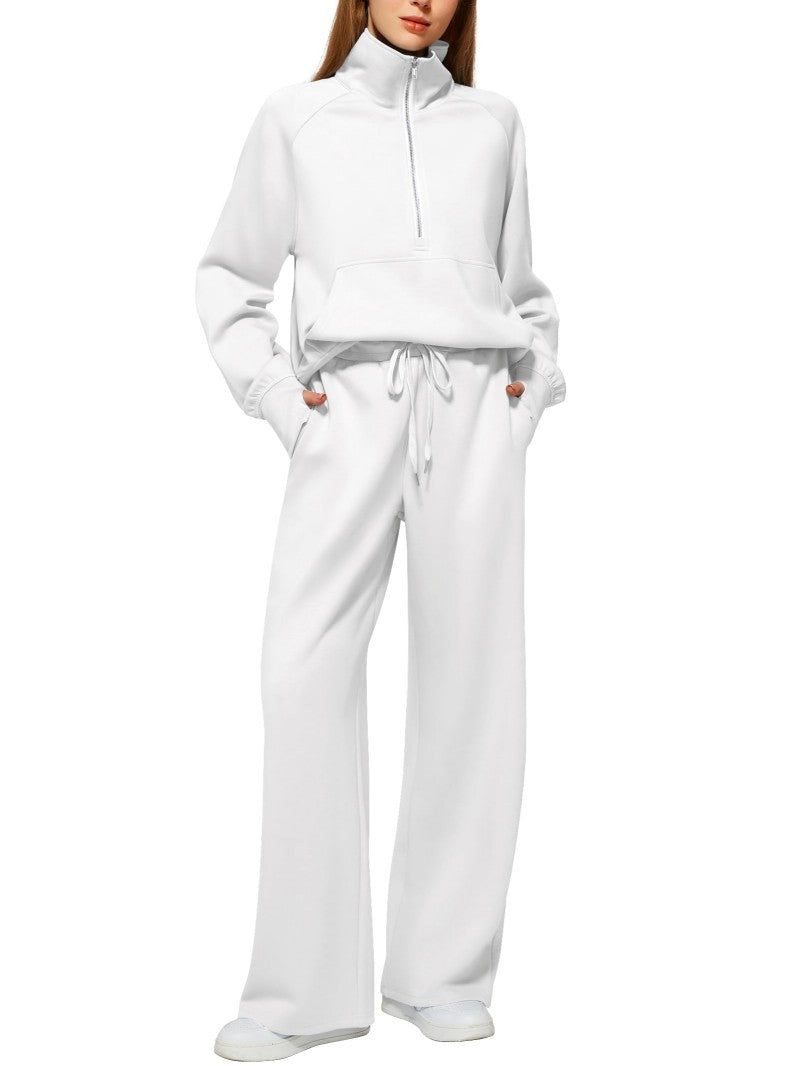 Solid Color Long-sleeve Zip-up Sweatshirt And Pants Set Two-piece Suit