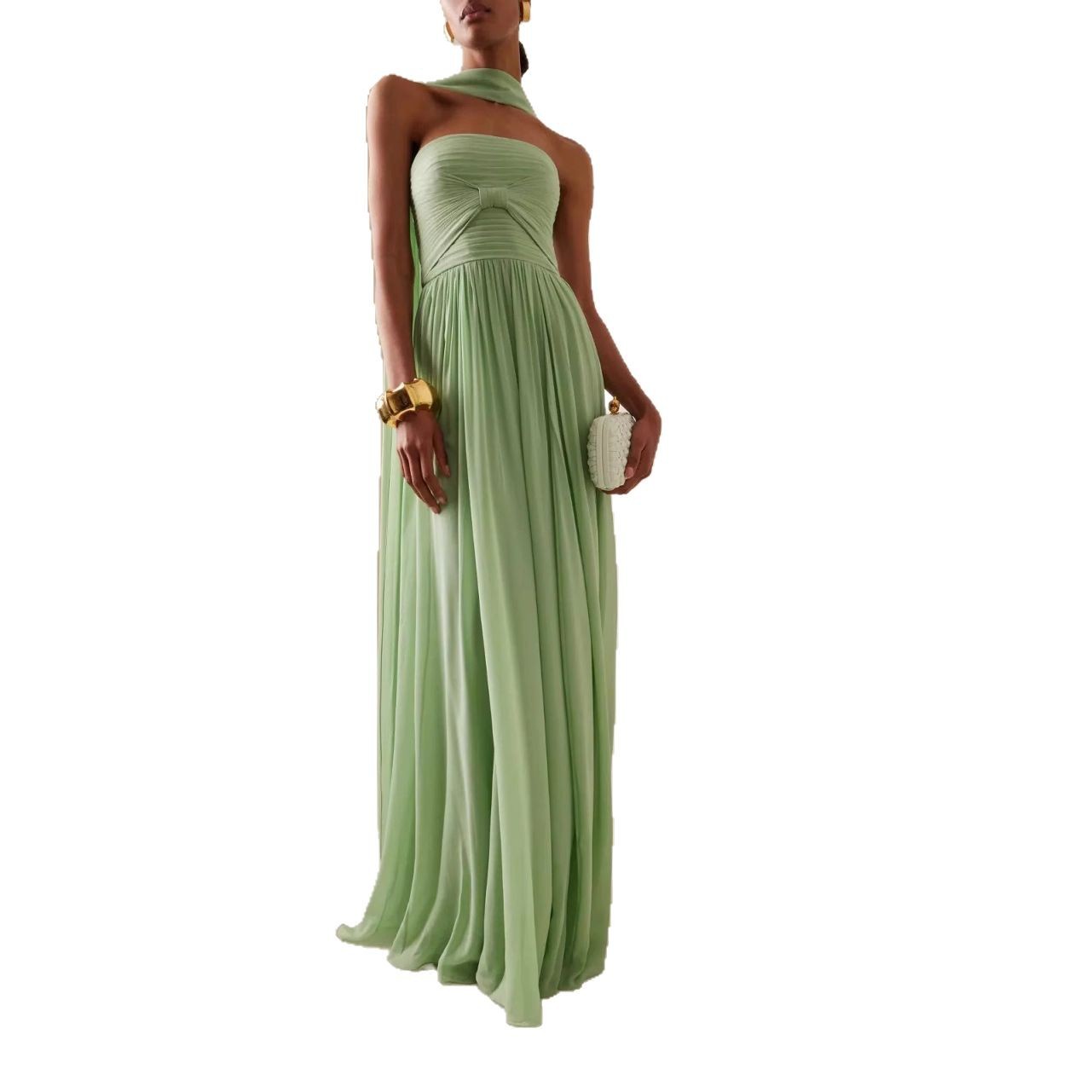 Women's Pleated Tube Dress Elegant Sleeveless Pleating