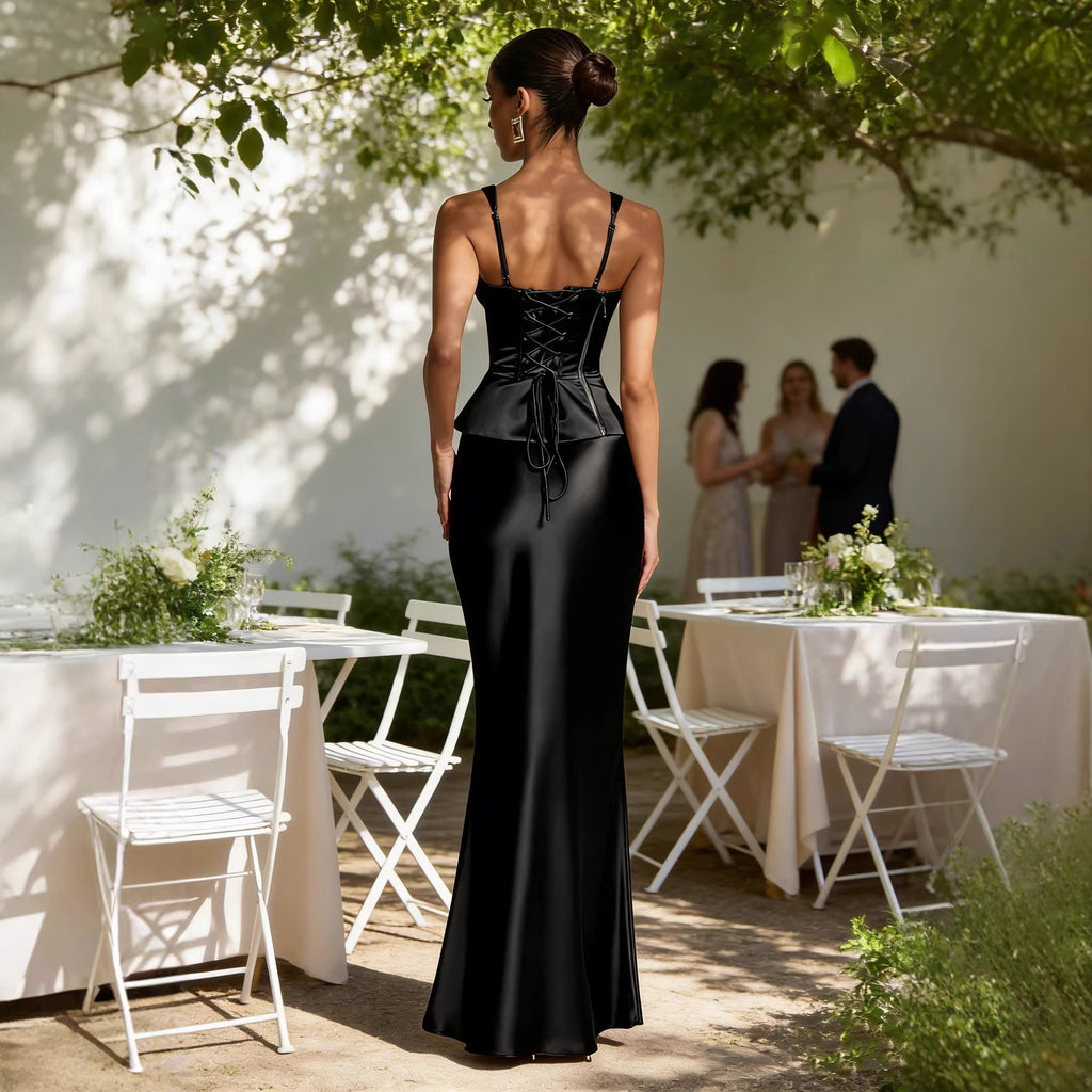 Fashionable Sheath Long Satin Skirt Set